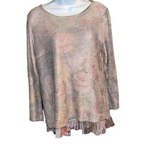 Sioni Women Knitted Long Sleeve Floral Blouse with Pleated Skirt Beneath Medium